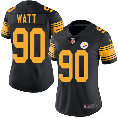 Nike Steelers #90 T. J. Watt Black Women's Stitched NFL Limited Rush Jersey